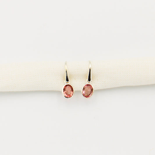 Pink Tourmaline Oval Sterling Bezel Earrings