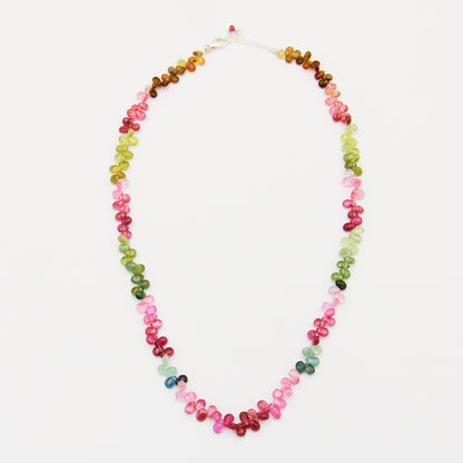 Tourmaline Multi-color Beaded Sterling Necklace - Adjustable