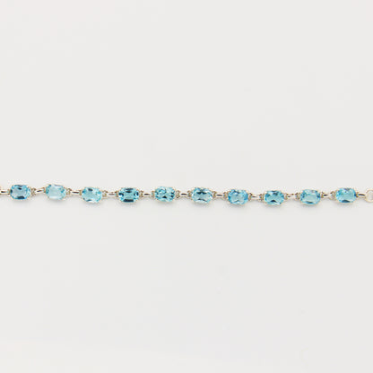 Aquamarine Baguette Prongs Sterling Bracelet - Adjustable