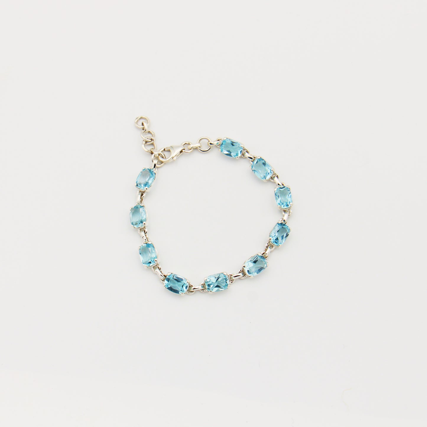 Aquamarine Baguette Prongs Sterling Bracelet - Adjustable