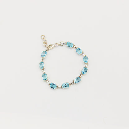 Aquamarine Baguette Prongs Sterling Bracelet - Adjustable