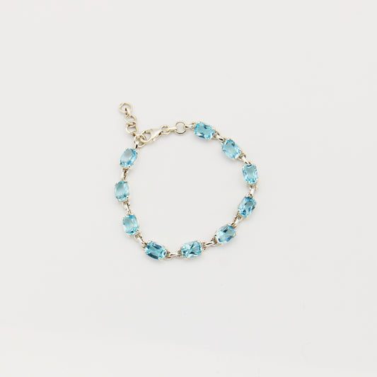 Blue Topaz Baguette Prongs Sterling Bracelet - Adjustable