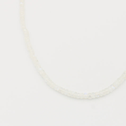 Moonstone Beaded Sterling Necklace 5mm - Adjustable