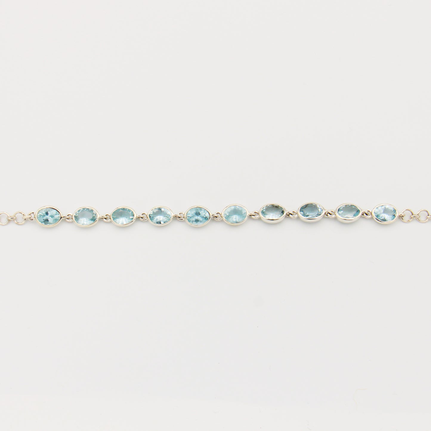 Aquamarine Ovals Sterling Silver Bracelet - Adjustable