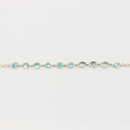 Aquamarine Ovals Sterling Silver Bracelet - Adjustable