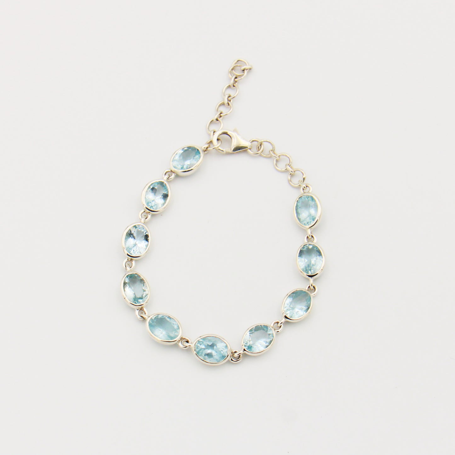 Aquamarine Ovals Sterling Silver Bracelet - Adjustable
