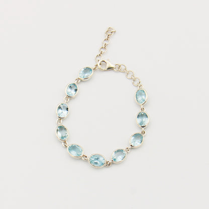 Aquamarine Ovals Sterling Silver Bracelet - Adjustable