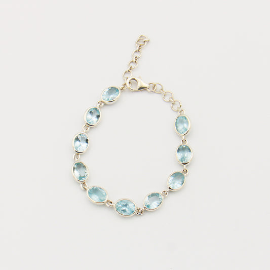 Aquamarine Ovals Sterling Silver Bracelet - Adjustable
