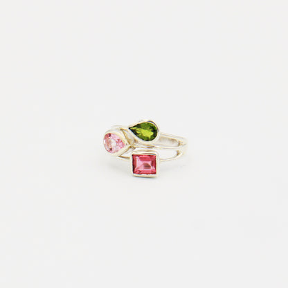 Tourmaline Three Stone Sterling Split Shank Ring Size 7