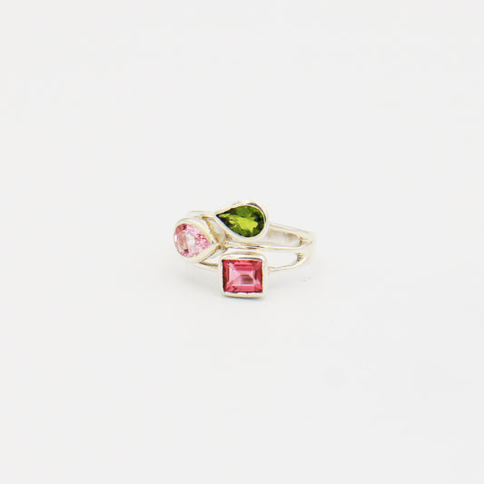 Tourmaline Three Stone Sterling Split Shank Ring Size 7