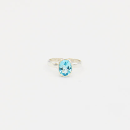 Blue Topaz Oval Sterling Ring Size 8