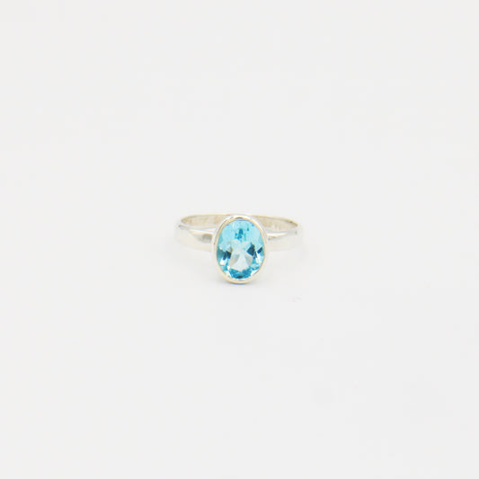 Blue Topaz Oval Sterling Ring Size 8