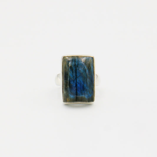 Labradorite Rectangle Sterling Ring Size 8.5