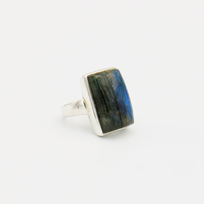 Labradorite Rectangle Sterling Ring Size 8.5