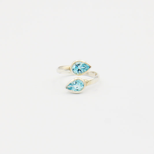 Blue Topaz 2 Pear Sterling Ring Size 8