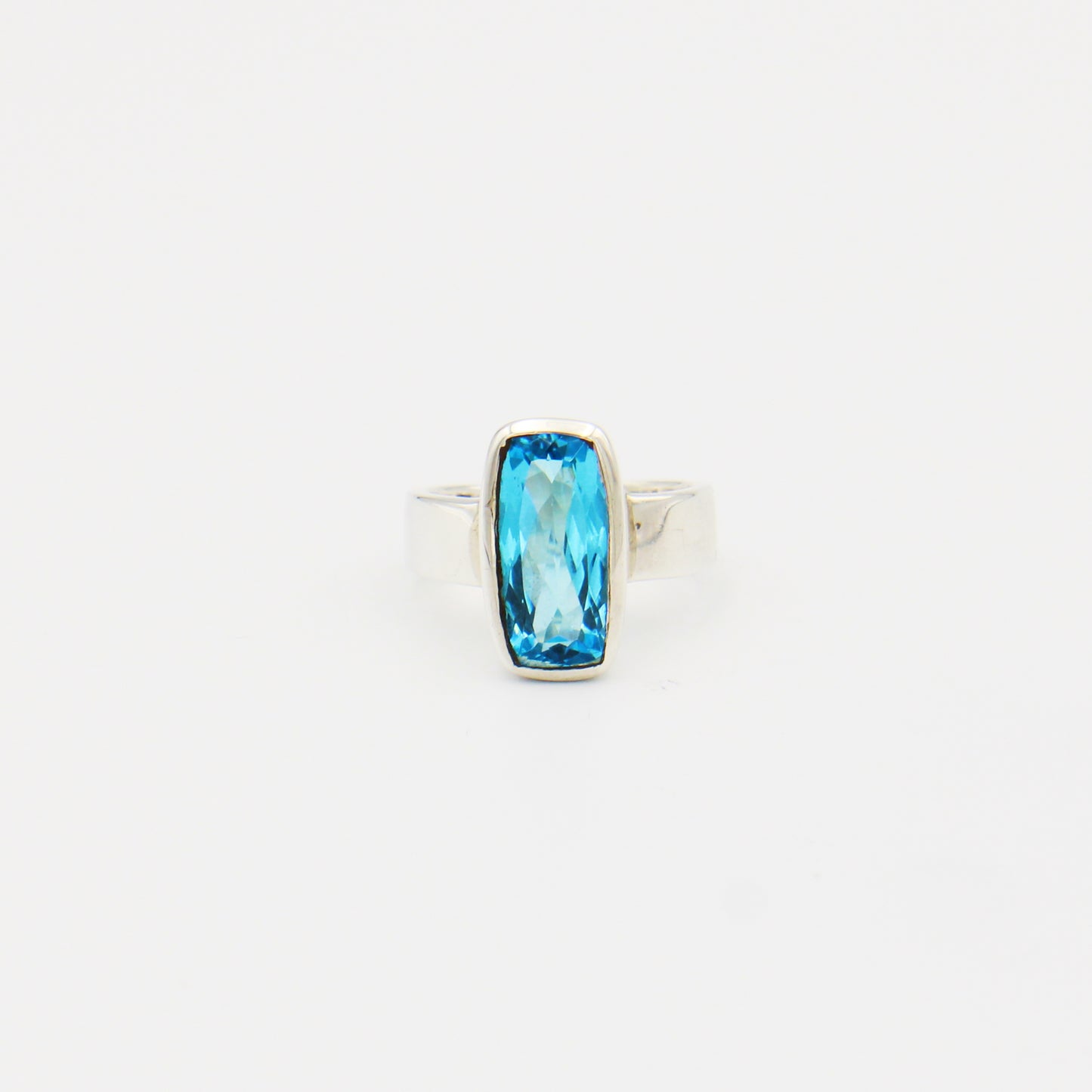 Blue Topaz Long Rectangle Sterling Ring Size 8