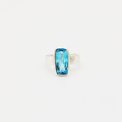 Blue Topaz Long Rectangle Sterling Ring Size 8