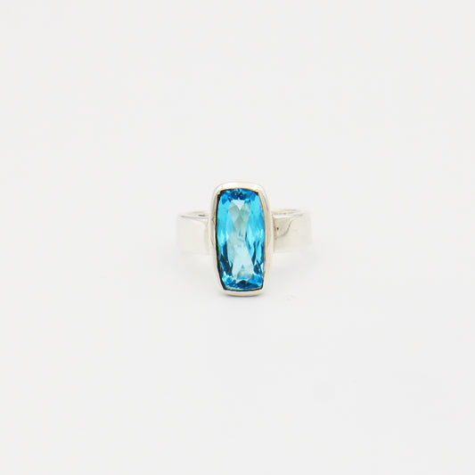Blue Topaz Long Rectangle Sterling Ring Size 8