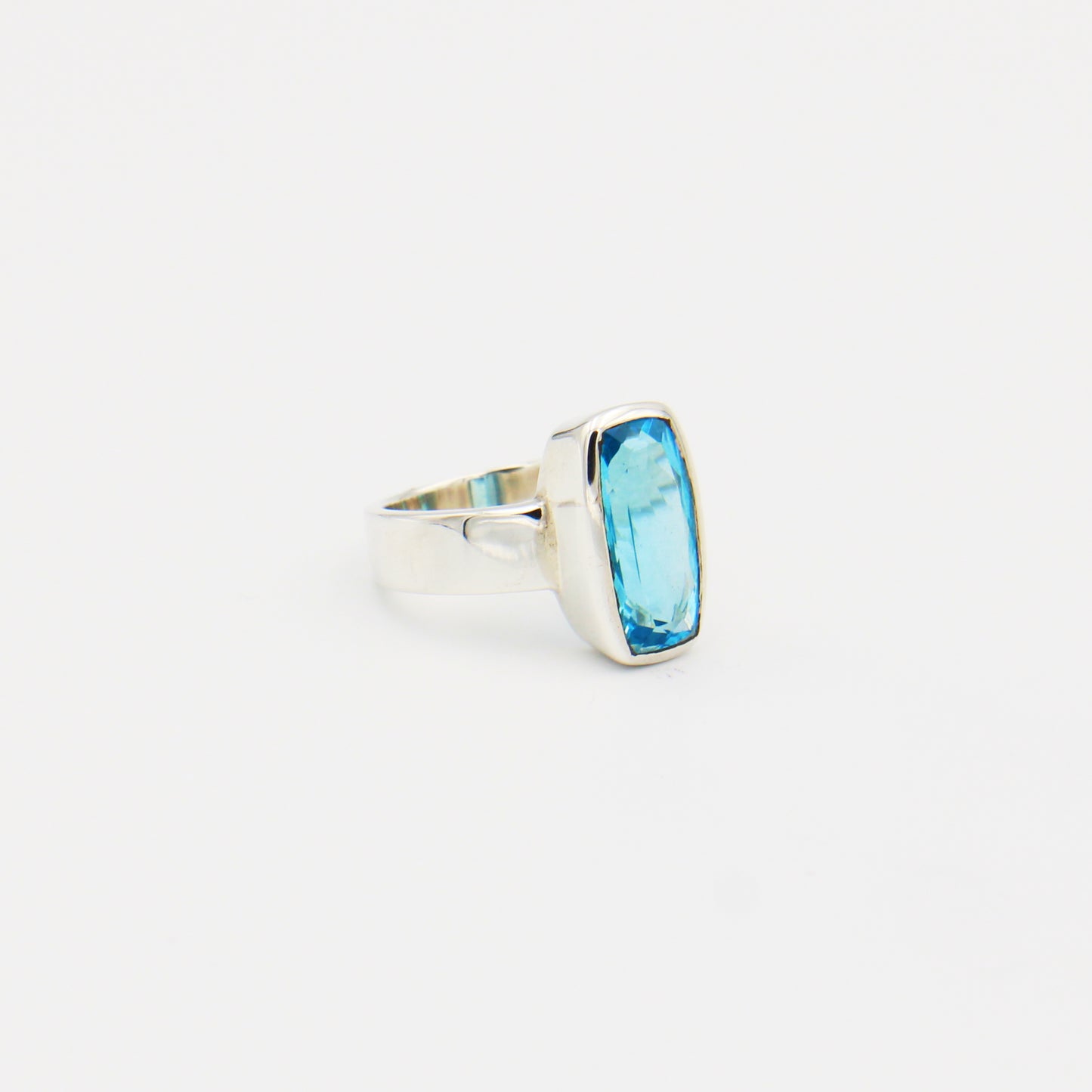 Blue Topaz Long Rectangle Sterling Ring Size 8