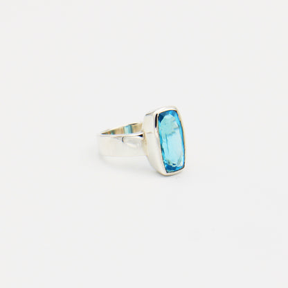 Blue Topaz Long Rectangle Sterling Ring Size 8