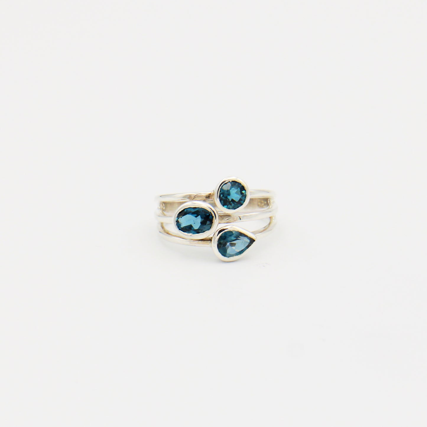 Blue Topaz 3 Stone Sterling Ring Size 8