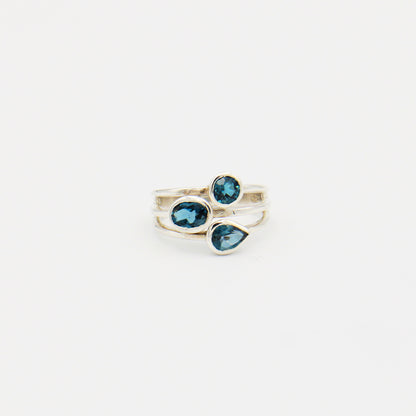 Blue Topaz 3 Stone Sterling Ring Size 8