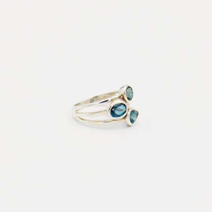 Blue Topaz 3 Stone Sterling Ring Size 8