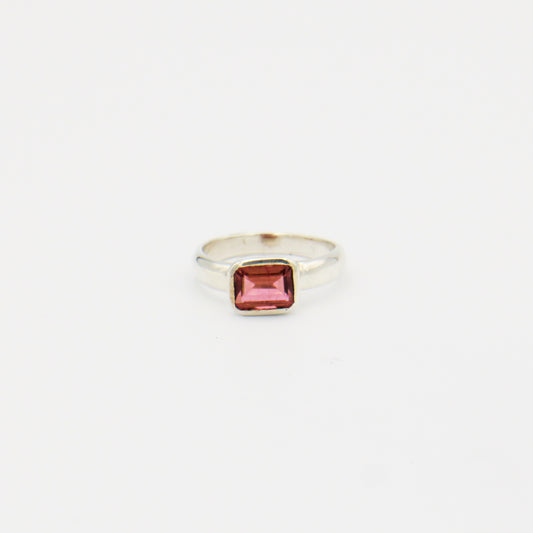 Pink Tourmaline Rectangle Sterling Ring Size 7