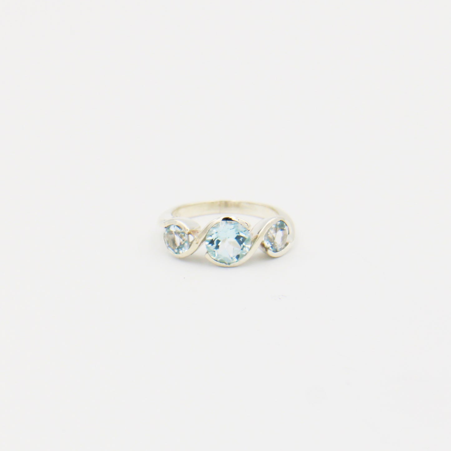 Blue Topaz 3 Stone Sterling Ring Size 6.5