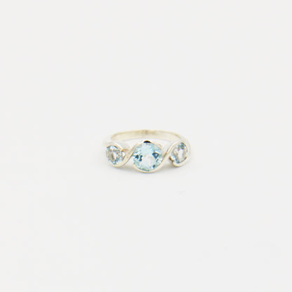 Blue Topaz 3 Stone Sterling Ring Size 6.5