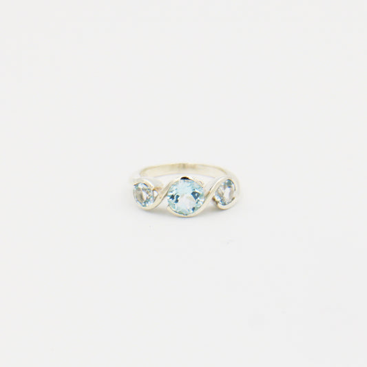 Blue Topaz 3 Stone Sterling Ring Size 6.5