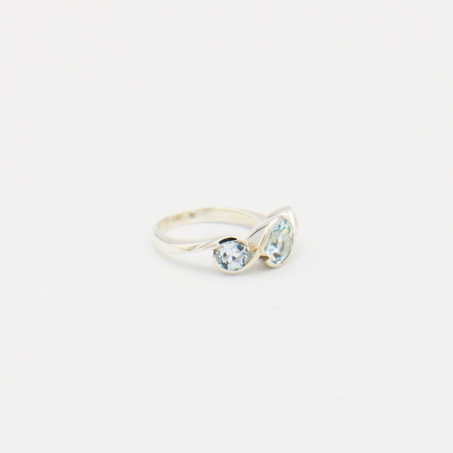 Blue Topaz 3 Stone Sterling Ring Size 6.5