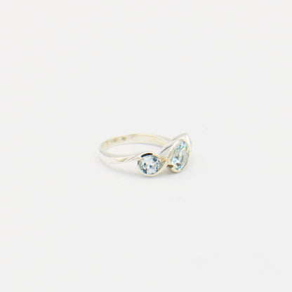 Blue Topaz 3 Stone Sterling Ring Size 6.5