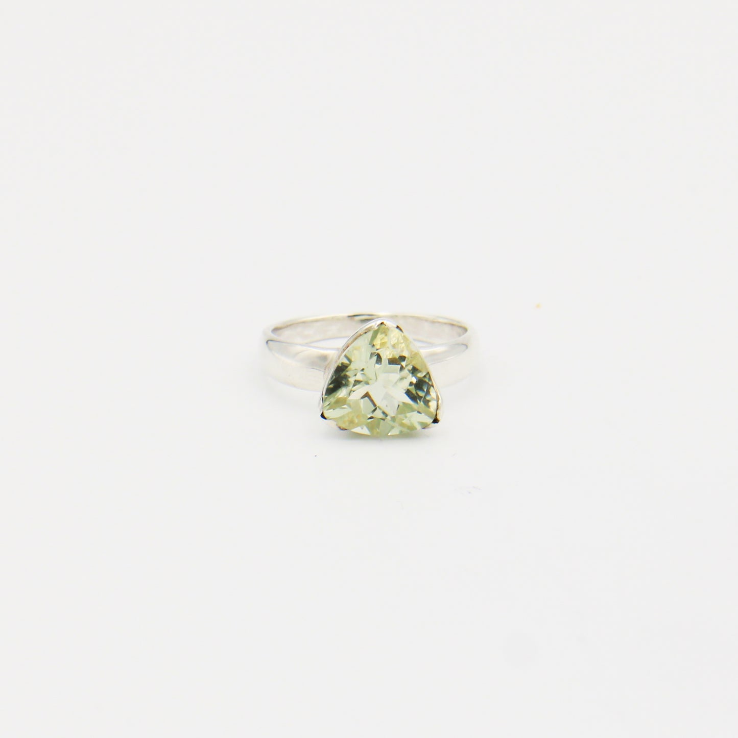 Green Amethyst Trilliant Sterling Silver Ring Size 7.5