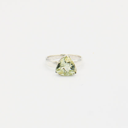Green Amethyst Trilliant Sterling Silver Ring Size 7.5