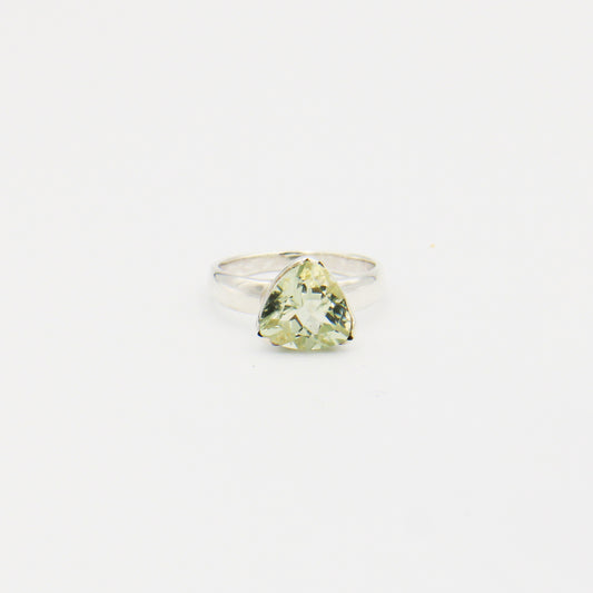 Green Amethyst Trilliant Sterling Silver Ring Size 7.5
