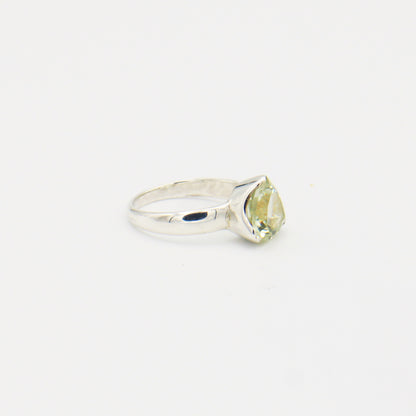 Green Amethyst Trilliant Sterling Silver Ring Size 7.5