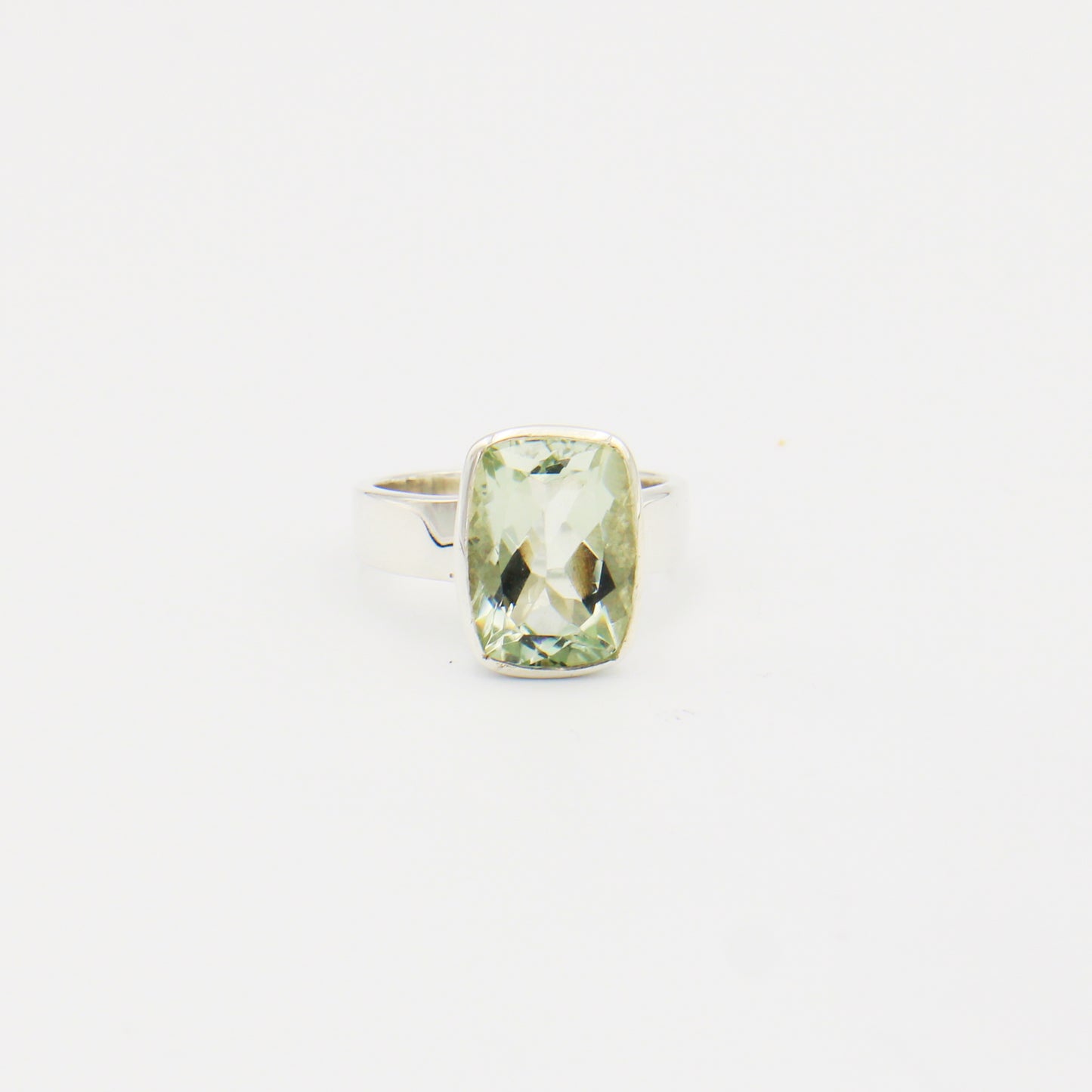 Green Amethyst Rectangle Sterling Silver Ring Size 7.5