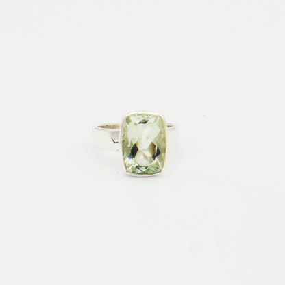 Green Amethyst Rectangle Sterling Silver Ring Size 7.5