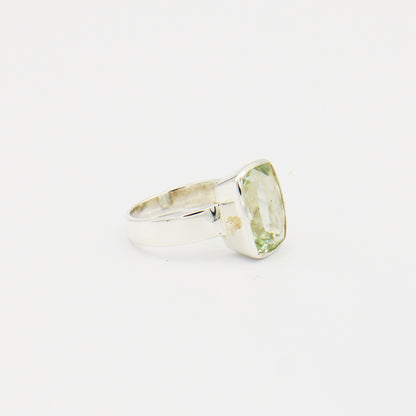 Green Amethyst Rectangle Sterling Silver Ring Size 7.5