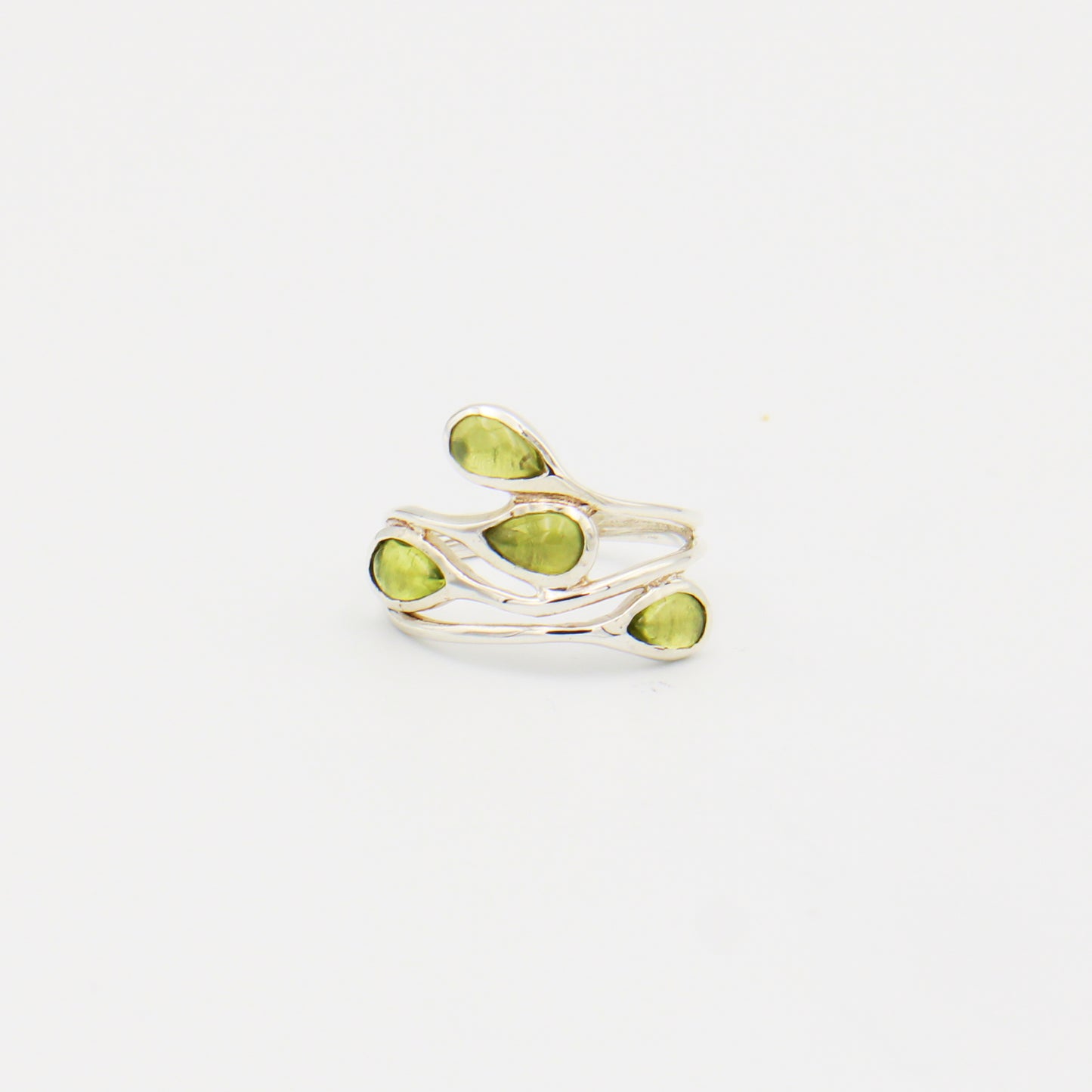 Peridot 4 Teardrop Sterling Ring Size 6