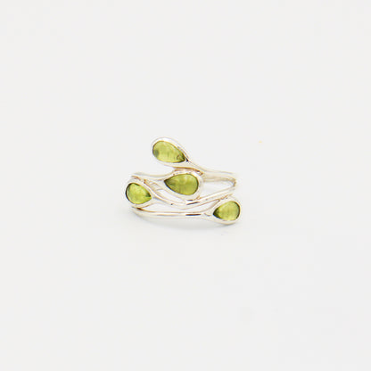 Peridot 4 Teardrop Sterling Ring Size 6