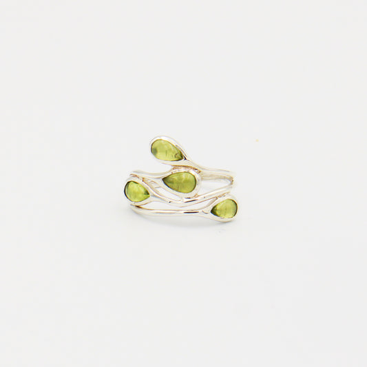 Peridot 4 Teardrop Sterling Ring Size 6