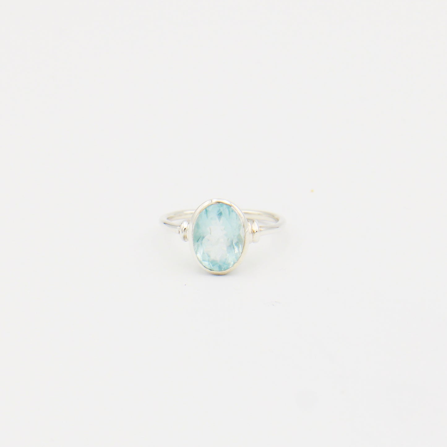 Aquamarine Oval Faceted Sterling Ring Size 6.5