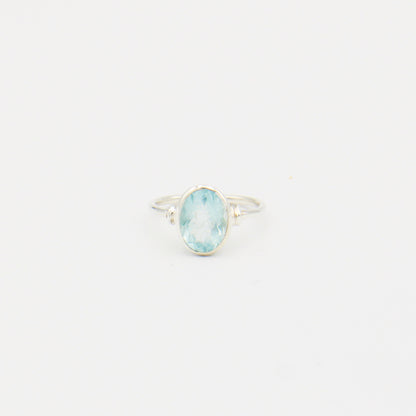 Aquamarine Oval Faceted Sterling Ring Size 6.5
