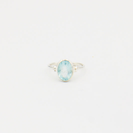 Aquamarine Oval Faceted Sterling Ring Size 6.5