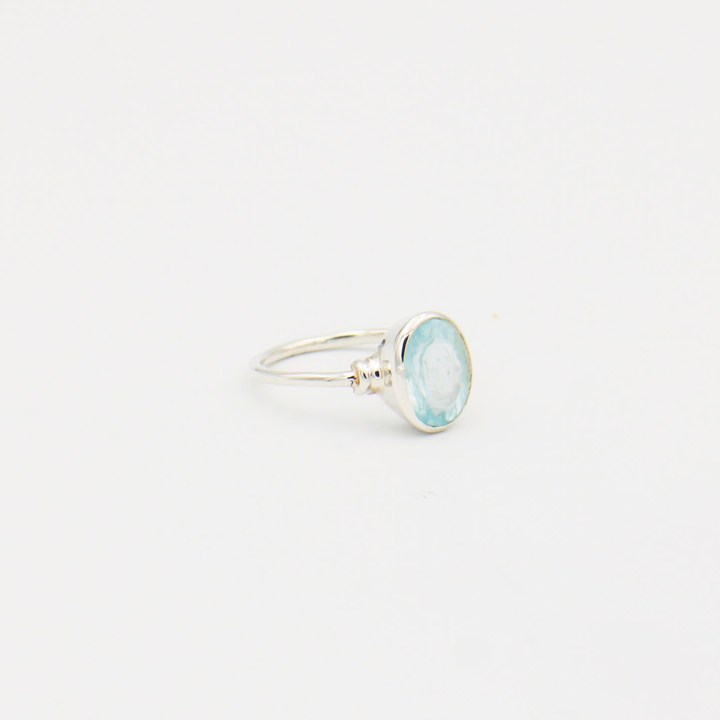 Aquamarine Oval Faceted Sterling Ring Size 6.5