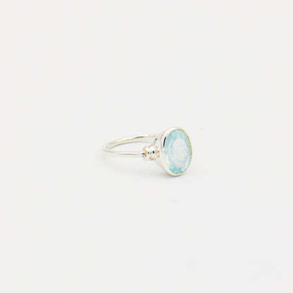Aquamarine Oval Faceted Sterling Ring Size 6.5
