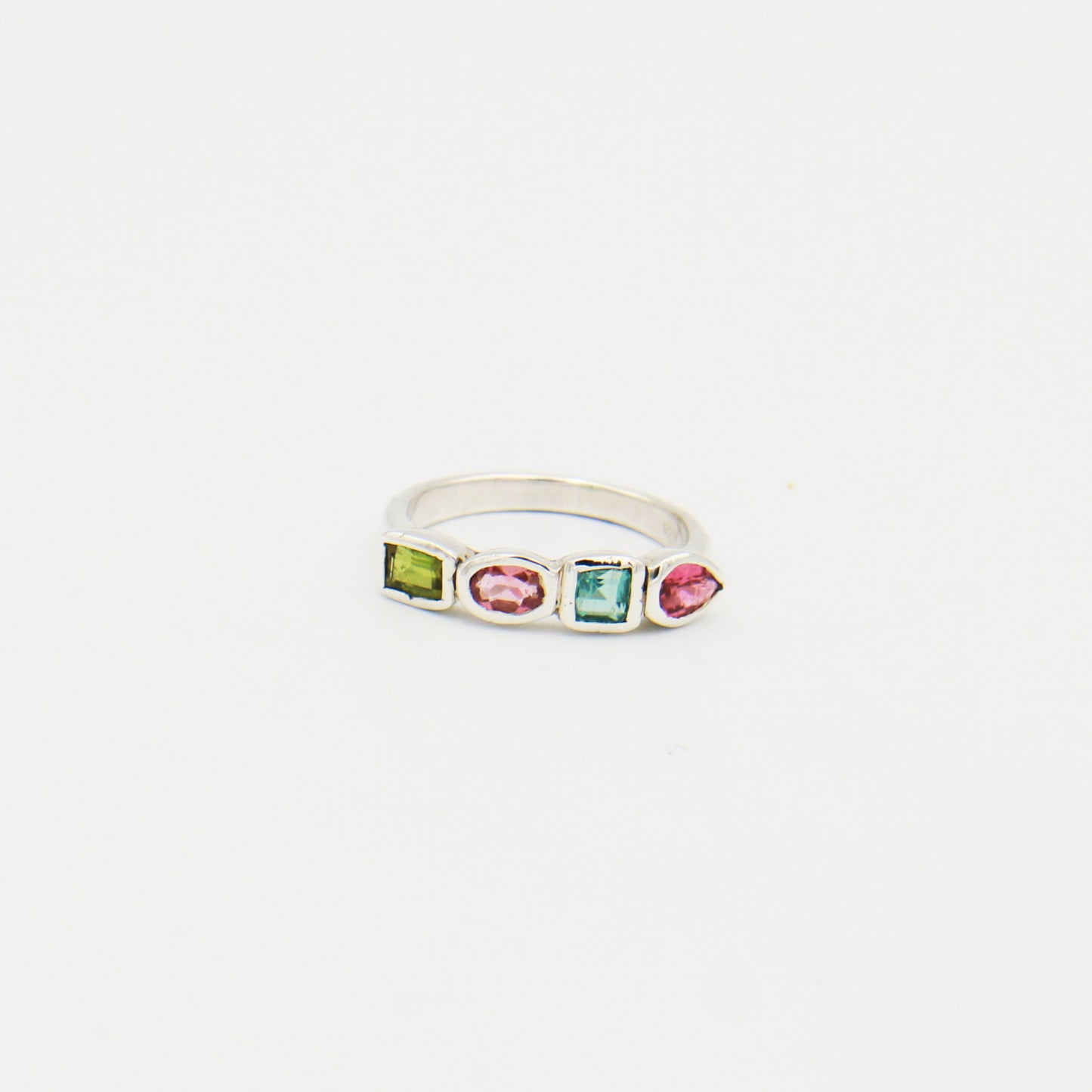 Tourmaline Multi Four Stone Sterling Ring Size 7