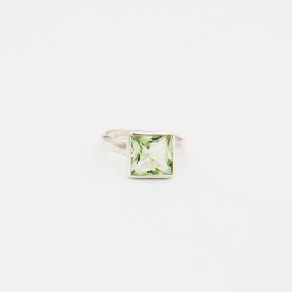 Green Amethyst Square Sterling Silver Ring Size 7.5